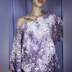 Dressbarn Lavender Ivory Blouse Size 2X Ethereal Pisces Fairy Lace Coquette XXL
